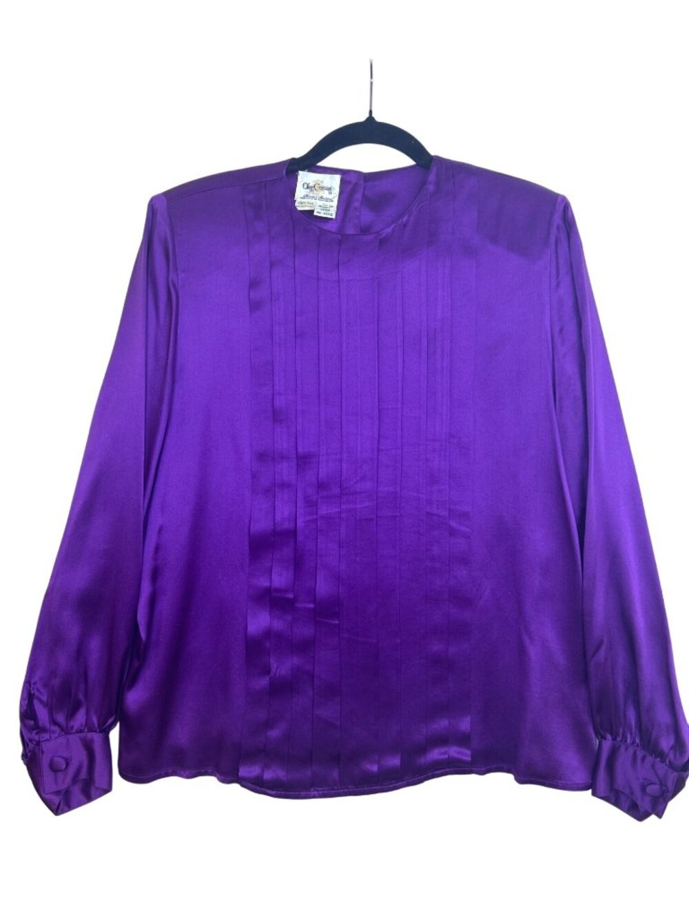 Vintage Oleg Cassini Women's Sz. 10 Purple Silk Pleated Back Office Evening Blou